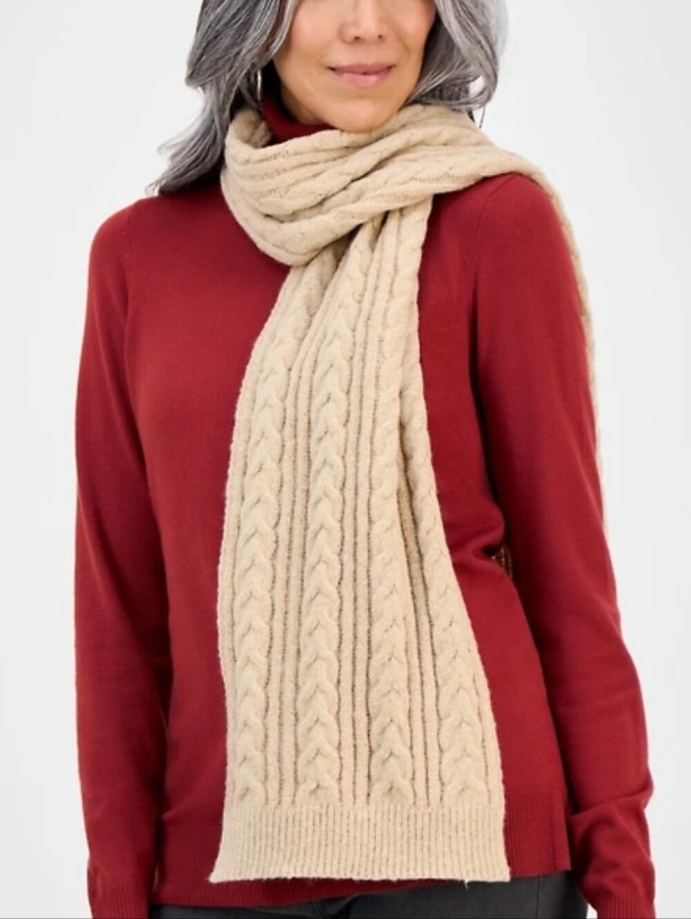 Style & Co. Women's Solid Cable Knit Scarf. Neutral. Cozy. Soft. NWT